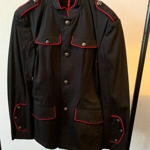 Zara Man Black Military Jacket with Red Trim